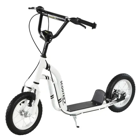 HOMCOM Kids Scooter, Teen Push Scooter with Big Wheels, 85-95cm Adjustable Handlebar Height, Dual Brakes, for Ages 5+ White