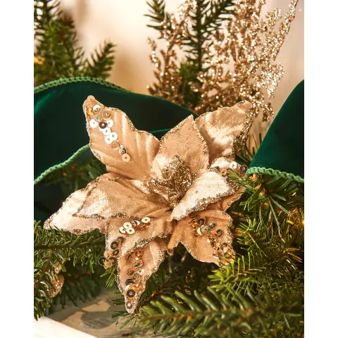 WeRChristmas Artificial Gold Poinsettia Flower with Clip, 3 Pack, 12 cm
