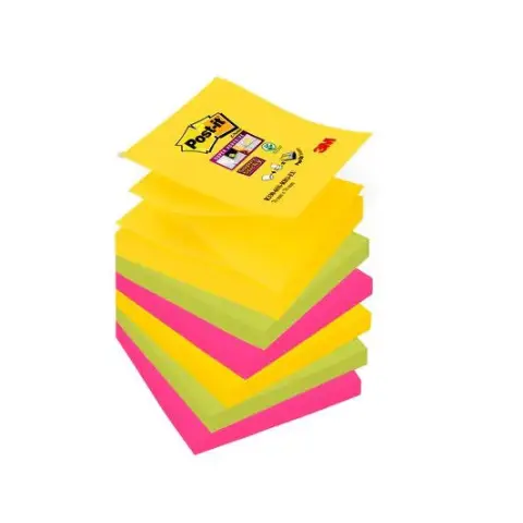 Post-It Super Sticky Z Notes Carnival Colours 76x76 90 Sheets, Pack of 6