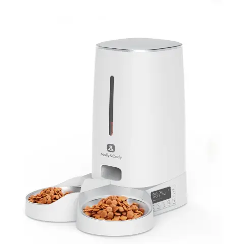 Molly&Cody Lucky Automatischer Futterspender für Katzen & Hunde (4L Behälter, automatischer Trockenfutterspender, Fütterungsplan, 2X Futterschalen, LED-Display, Tastenverriegelung, Dual-Stromversorgung)