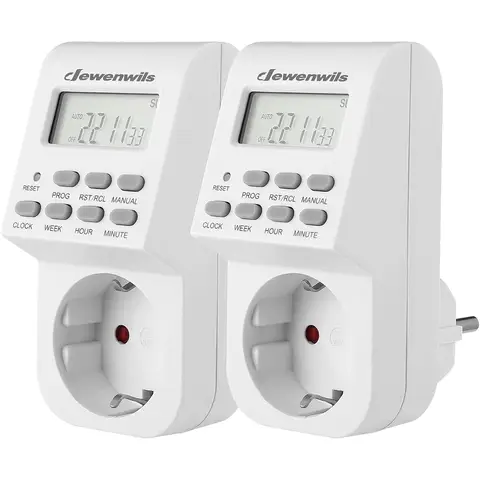 Dewenwils Digitaler Timer-Steckdose, 2er-Pack, 20 programmierbare Einstellungen, LCD-Display, Kinderabschaltung, für den Innenbereich, 16 A / 3680 W