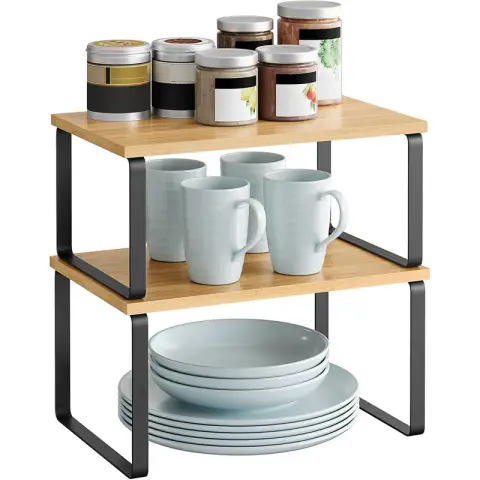 SONGMICS Storage Rack, 29.7*19.5*15.6CM/
29.7*18.5*13.5CM, Black and Natural
