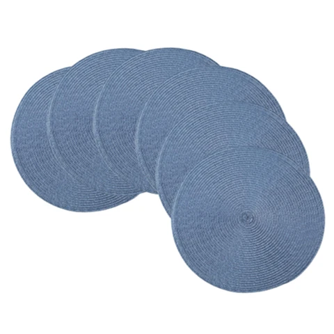 PP Round Placemat
Zhongyuan Ink Blue，Set of 6 Round Braided Placemats Table Mats for Dining Tables Washable Non-Slip Place Mats 15 inch for Home Decoration