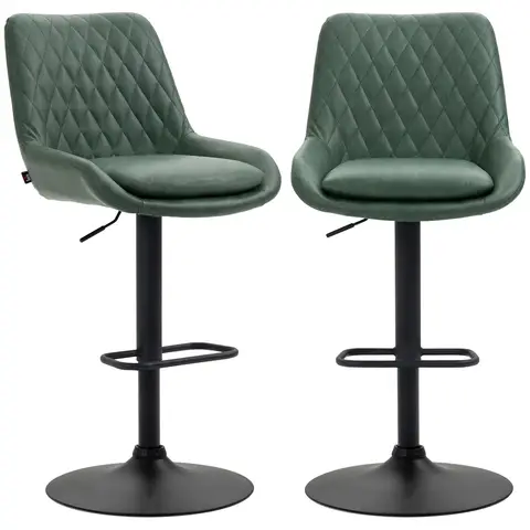 HOMCOM Breakfast Bar Stools Set of 2, Height Adjustable Swivel Barstools, PU Leather Upholstered Bar Chair with Wide Seat Gre