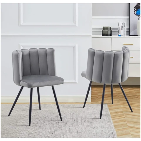CLIPOP Velvet Dining Chairs Set of 2 Vanity Chair with Petal Back and Metal Legs, Modern Makeup Chair for Bedroom Dressing Table Kitchen Living Room grey 45*47*82cm