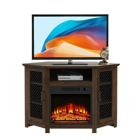 Parrot Uncle TV-Ständer mit elektrischem Kamin, für Fernseher bis zu 55", 114x56x76 cm, Brau