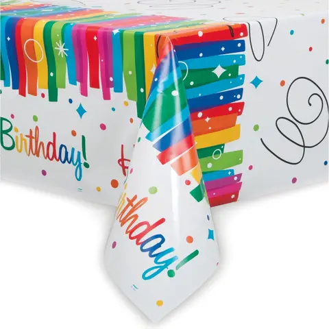 Unique Plastic Table Cover, Rainbow Birthday, 1.37 x 2.13m
