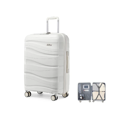 Kono Large Check in Luggage 28 inch Lightweight Polypropylene Hard Shell Suitcase with TSA Lock Spinner Wheels(White)