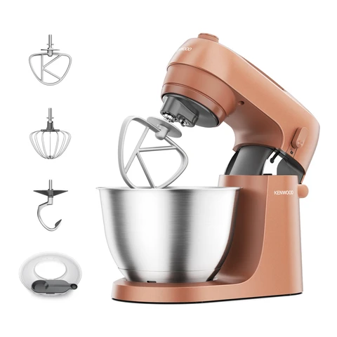 Kenwood Go Küchenmaschine KZM35.000RD, platzsparend, inkl. 4-Liter-Schüssel, K-Haken, Ballonschneebesen, Knethaken, Spritzschutz und Messlöffel, Metallgehäuse mit Tragegriff, 800W, Terrakotta-Rot