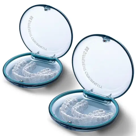 Retainer Case 2 Pack, Compatible with Invisalign, Slim Mouth Guard & Aligner Holder, Durable Portable Retainer Box with Easy Open Magnetic Closure for Travel, Adults & Teens