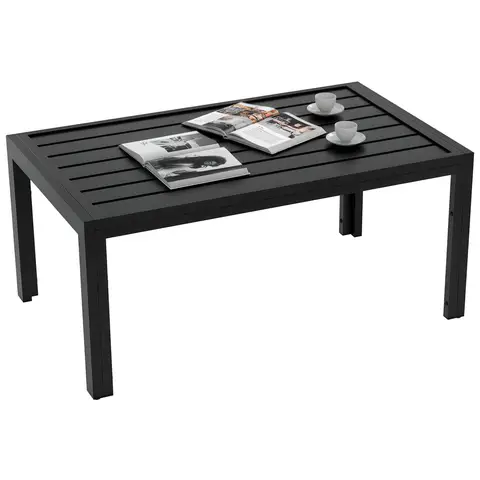 Outsunny Garden Coffee Table, Rectangular Patio Side Table with Steel Frame and Slat Tabletop for Outdoor, Balcony, 101.5 x 61cm, Black
