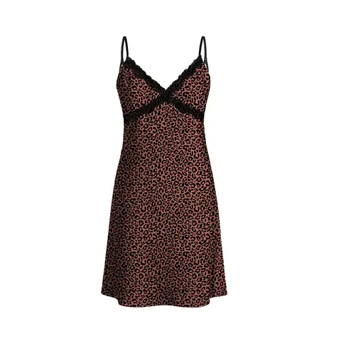 IZURIA black lace v-neck pink leopard-print suspender dress  M