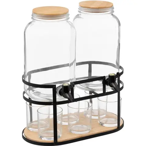 Secret de Gourmet Glazen Drinkdispenser Set - 3,3 L, Transparant, 2 Dispensers met 6 Glazen