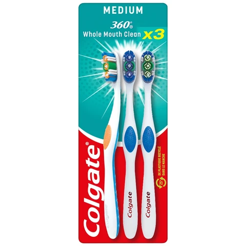 COLGATE 360 - Brosses à Dents Medium Deep Clean - Lot de 3 brosses