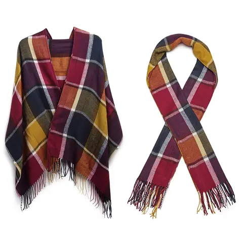 Women Winter Plaid Scarf Oversized Soft Warm Long Tartan Wrap Shawl with Tassels - Purple