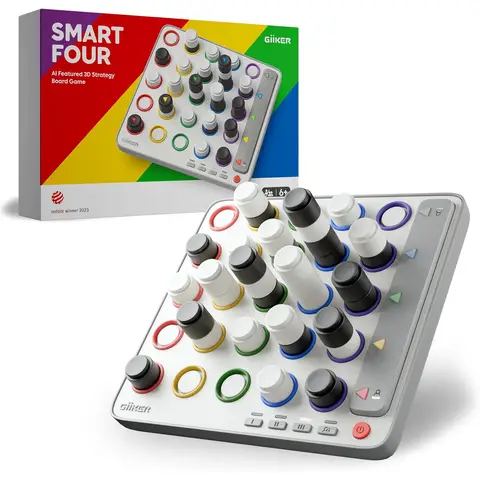 GiiKER Smart Four 3D AI-Powered Match 4 Game, Strategy Board Games with Integrated Referee for 1 2 Players, Travel Games for Children from 6 12 Years