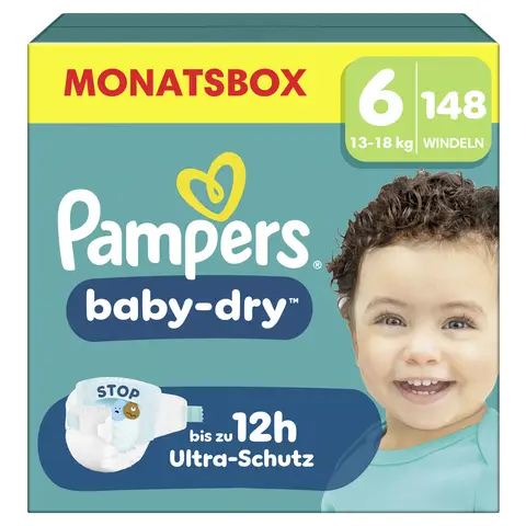 Pampers Baby Dry Gr.6 Extra Large 13-18kg Monatsbox - 148 Stück