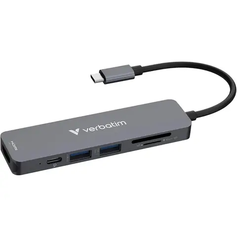 Verbatim USB-C Hub Essentials, Multiport, 6 USB-Anschlüsse mit Kartenleser
