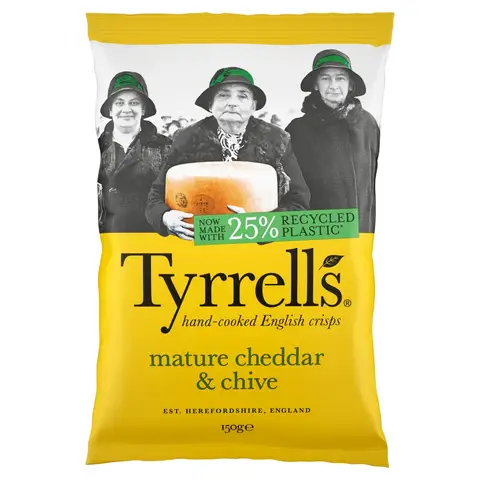 Tyrrells Hand-Cooked English Crisps Mature Cheddar & Chive 150g