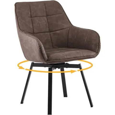 CLIPOP 360° Swivel Dining Chairs Brown Faux Leather Upholstered Kitchen Chairs without Wheels Ergonomic Office Desk Chair with Arms and Metal Legs for Home Restaurants 0407-s brown 55*45*82.5 cm