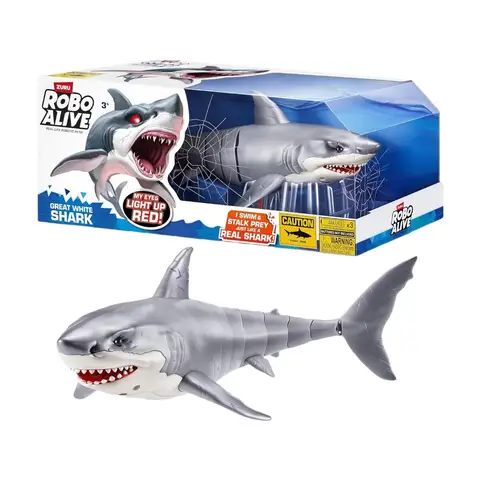 ROBO Alive Great White Shark Serie 1 von ZURU, batteriebetriebenes Roboter-Haispielzeug mit Leuchteffekt, Sommerpoolspielzeug, Badespielzeug, Hai