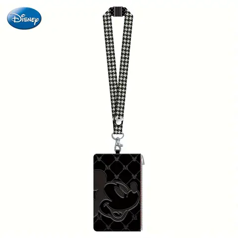 Disney Porte-badge en peluche Mickey Mouse avec tour de cou à motif pieds de poule, sous licence officielle