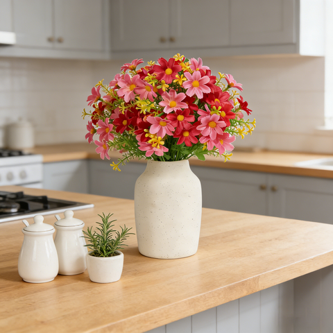 4pcs 11.02in/28cm
Artificial Daisy Mums Flowers Outdoor Plants Fake Silk Flowers No Fade Greenery Shrubs Home Wedding Office Garden Porch Décor(Rose Red)