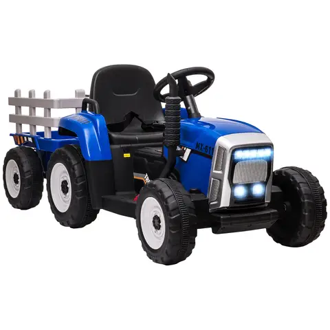 HOMCOM Kids Electric Car, 12V Electric Ride on Tractor and Trailer with Detachable Trailer Remote Control, USB, Horn, Lights,