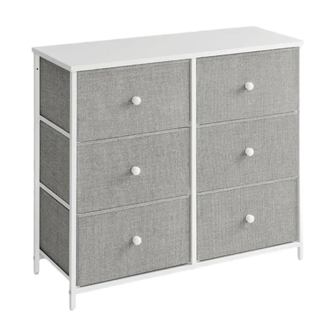 SONGMICS Chest of Drawers - 6 Fabric Drawers with Metal Frame - Light Grey and White 6 Drawers-grey