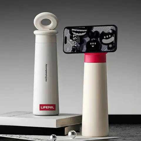 Bouteille d’eau magnétique LIFEPAL avec support téléphone compatible MagSafe, bouteille isotherme en acier inoxydable 550ml/18.6oz pour voyage et séances de fitness selfie, BF25B572, Rose