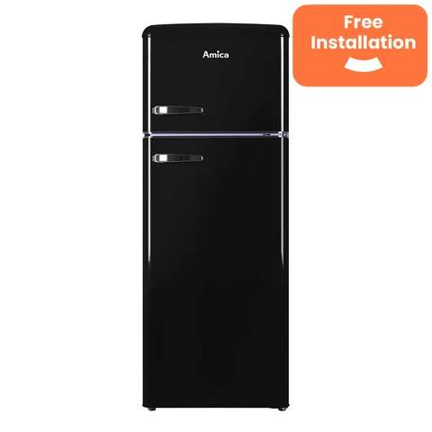 Amica FDR2213B Retro Static Fridge Freezer, 80/20, Black, E Rated