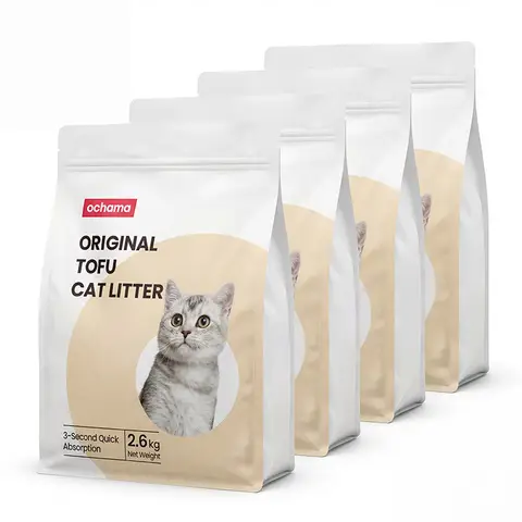ochama Litière pour chat - tofu, 2.0mm, sans poussière, rinçable, 2.6kg x 4 sachets