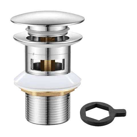 Ibergrif Becken Ablauf 1¼″ mit Überlauf – Click-Clack Pop-Up Waschbeckenstöpsel, Universell G1¼″ Chrom Messing Badezimmer Ablaufstöpsel