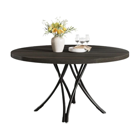 Tribesigns Runder Esstisch für 4-6 Personen 120cm Esstisch Moderner Küchentisch Kreuzbein-Design Einfache Montage Küche Esszimmer 120×120×75cm Schwarz