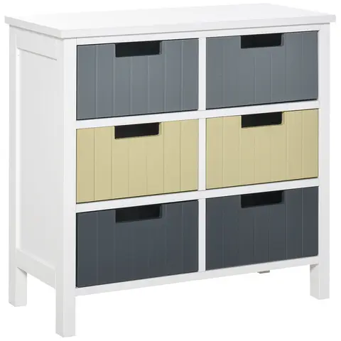 HOMCOM 6 Drawer Storage Tower, Dresser Chest with Wood Top, Organiser Unit for Closets Bedroom Nursery Room Hallway