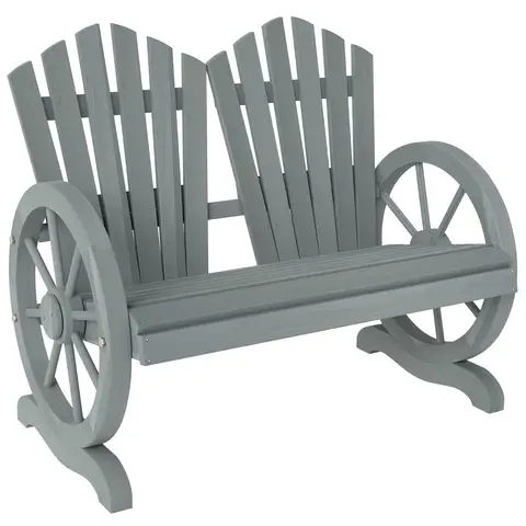 Outsunny Comfortable Fir Wood Love Chair Grey
