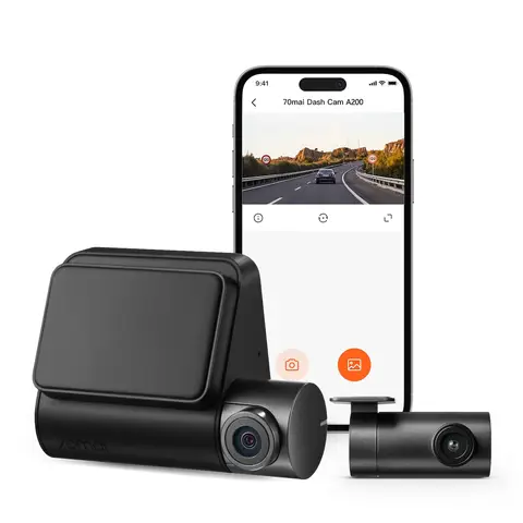 70mai Dash Cam A200 Dual-Channel Recording 1080P HDR 2'' IPS Screen Car DVR WiFi APP 130° FOV, 24H Smart Parking Surveillance, Time-Lapse Recording, APP Control