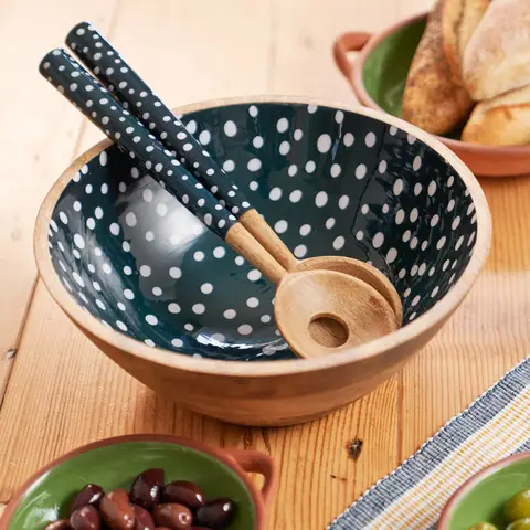 Sintra Mango Wood Spotted Salad Servers - Ink Blue