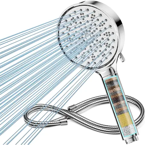 Cobbe Filter-Duschkopf mit Schlauch, Cobbe Hochdruck-Duschkopf mit 6 Strahlarten, Cobbe Wassersparender Duschkopf mit Duschschlauch, Handbrause mit Filter gegen Kalk für hartes Wasser, Chlor