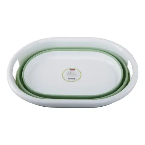 Averill Oval Collapsible Laundry Basket in Green and White