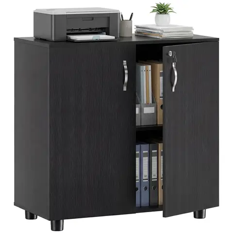 Vinsetto Lockable Office Storage Cabinet, 2 Door Storage Cupboard with Key Security, 2-Tier Shelf, Multi-Purpose Sideboard for Home office, Study, 80 x 40 x 80 cm, Black