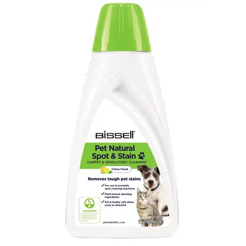 Bissell Pet Natural Spot & Stain, Cleaning Solution for BISSELL SpotClean Portable Carpet Cleaners, For Use on Carpet, Upholstery, Area Rugs and Car Interiors, 1L, 3370