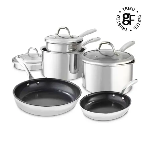 Good Food by Tower Tri-Ply 5 Piece Cookware Set with Lids, Induction Compatible, Stainless Steel