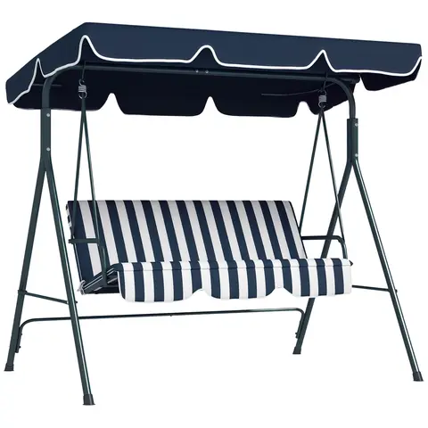 Outsunny 3 Seater Swing Chair with Adjustable Canopy, Garden Swing Seat with Steel Frame, Padded Seat, Blue and White
