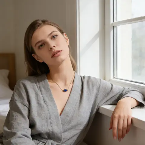 VoxorAI Hypoallergenic Natural Zirconia Gold Necklace for Women Blue Zirconia Wholesale Ins-Style Luxury Collarbone Chain with Crystal Pendant