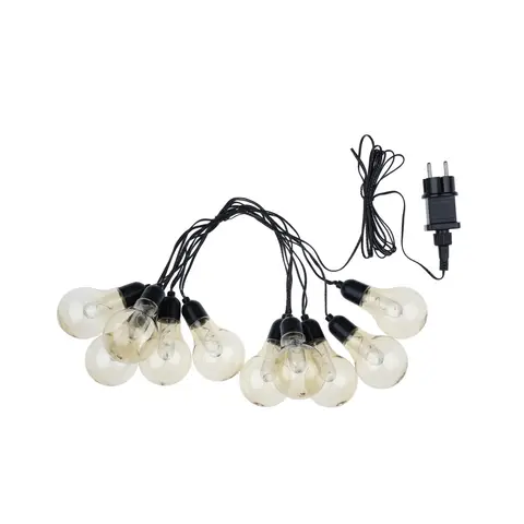 Guirlande lumineuse LED en PVC noir avec culot E27 | 10 ampoules transparentes A60 blanc chaud (espacement de 30 cm), non connectable, câble d'alimentation de 300 cm | Certifiée GS, mode fixe