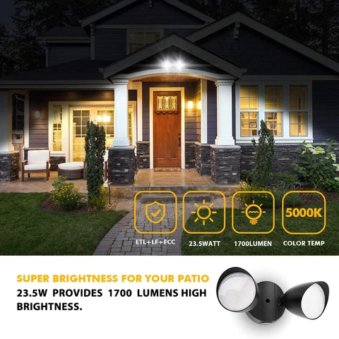 LUTEC Projecteur LED double 5000K noir, éclairage d’extérieur mural, 2 têtes, projecteur de sécurité réglable, pour jardin, garage moderne et abri de jardin (double projecteur)