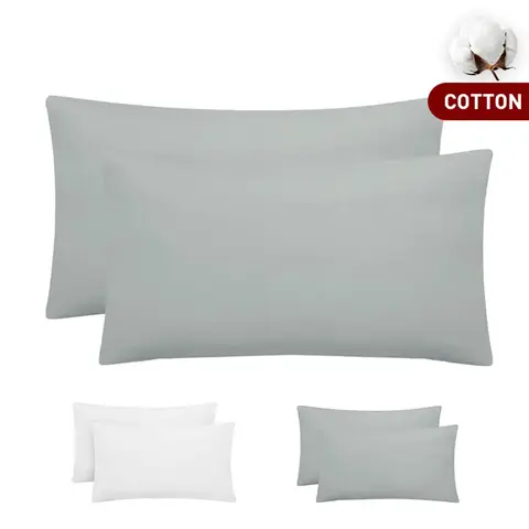 LeBonsoir Basics 50x75cm Pillowcases Set of 2， 100% Cotton， Soft and Breathable， Envelope Closure， Light Gray， Pillows Not Included