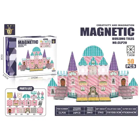 XINQIYUAN Bildungstoys magnetic tiles magnetspielzeug magnetkugeln kinder 7,5 cm Pink Castle Magnetische Bausteine Set, 50 Stück