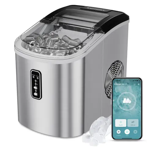 EUHOMY Countertop Ice Maker – Self-Cleaning Function – 9 Cubes in 6 Minutes – Portable Ice Cube Maker with Ice Scoop & Basket – For Home, Kitchen, Office, Bar